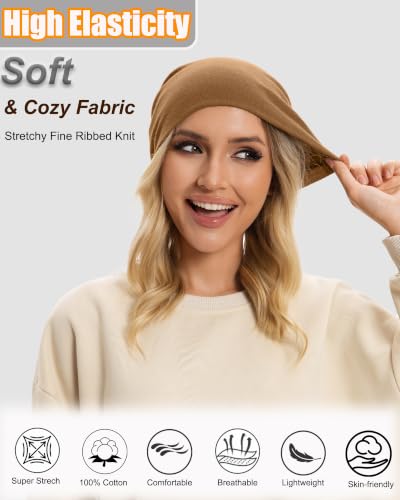 ROYBENS Thin 100% Cotton Beanie for Men Women Lightweight Slouchy Chemo Hat - color: 1pcs-brown