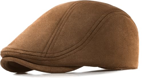 Xinveen Suede Cap Newsboy Hat Elastic Adjustment Beret Ivy Cap Irish Cabbie Driving Hunting Hats - color: Coffee
