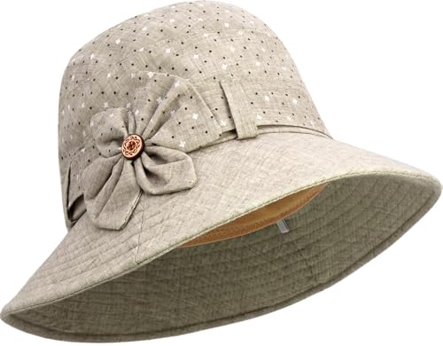 Floral Fedora Bucket Hats Vintage Cloche Bowler Hat for Women - color: Beige