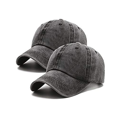 PFFY 2 Packs Vintage Washed Distressed Baseball Cap Dad Hat for Men Women - color: 2 Packs Black