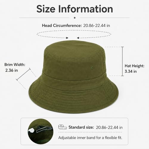 Cotton Bucket Hat Packable Beach Sun Hat for Women Men - color: Armygreen