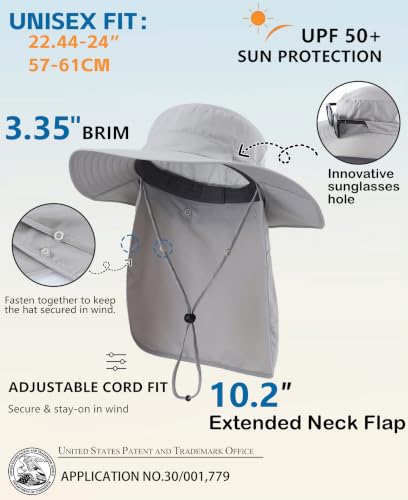 Home Prefer UPF 50+ Wide Brim Sun Hats with Neck Flap Sun Protection Hat for Men Women Gardening Fishing Summer Bucket Hat - color: Light Grey