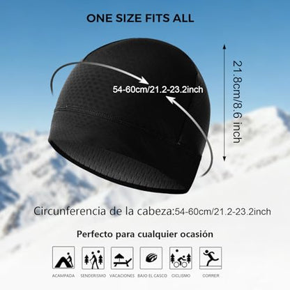 2 Pack Thermal Skull Caps for Men Women Wind-Resistant Fleece Beanie Hats Cold Weather Helmet Liners for Cycling - color: Black+black