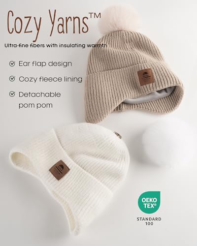 FURTALK Baby Toddler Winter Hat Fleece Lined Beanie Earflaps Outdoor - color: White+light Khaki, size: 2-6 Years