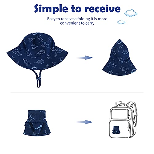 Durio UPF 50+ Baby Sun Hat Wide Brim Toddler Bucket Hats for Boys 0-8 Years - color: D Royal Bule Dinosaur, size: 12-24 Months