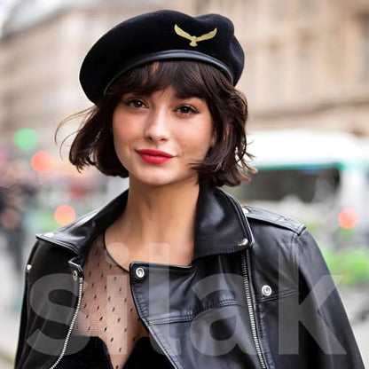 SILAK Traditional Army Style Cap with Metal Eagle Badge – Che Guevara Inspired, Woolen French Beret Hat for Men and Women - color: Black