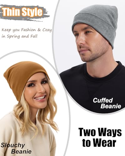 ROYBENS Thin 100% Cotton Beanie for Men Women Lightweight Slouchy Chemo Hat - color: 1pcs-coffee