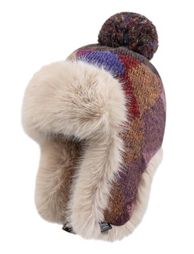 Fleece Trapper Hat Ear Flaps Women Plaid Thicken Winter Hats Beanies Hats - color: Purple