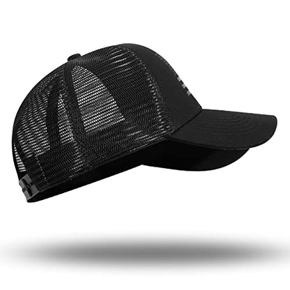 American Flag Trucker Hat - Snapback Hat, Baseball Cap for Men Women - Breathable Mesh Side, Adjustable Fit - for Casual Wear - color: Black/Black