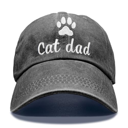 Embroidery Adjustable Classic Washed Distressed Baseball Hats, Funny Hats for Men Cat Dog Dad Fishing Father - color: Washed Black003