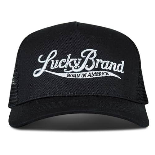 Lucky Brand Trucker Hat | Snapback | Adjustable | Mesh Back | Retro | Baseball Cap | Golf | Fishing | American Heritage - color: Born in America - Black