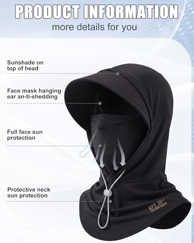Unittype 2 Pack Summer Balaclava Face Mask Sun Protection UPF 50+ Ice Silk Cooling Breathable Hooded Face Cover for Outdoor - color: Light Gray, Black