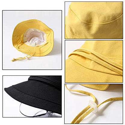 URSFUR Women Summer Sun Large Brim Hats Foldable Beach Hat Cotton UPF 50+ Sun Protection Cap - color: Blue