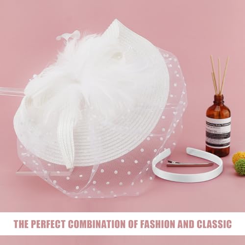 AQOKKA Women Fascinators Hats Flower Fascinators with Headband and Clip Tea Party Headwear for Women and Girls - color: 1 Pc A: White a