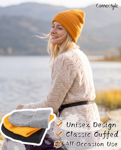 Connectyle Men's Cuffed Beanie Hat Double Layer Knit Winter Watch Cap - color: Gold Yellow