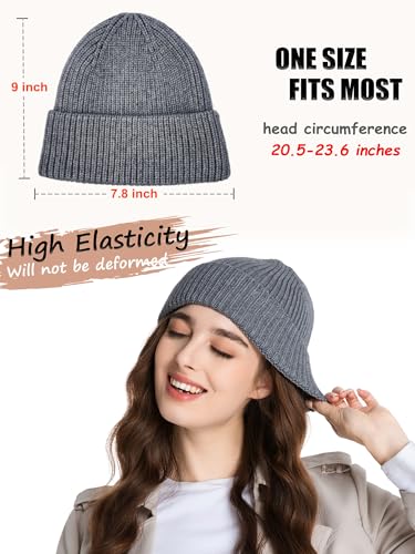 Wool Beanie for Men Women, Seamless Knit Cuffed Warm Winter Hats - color: 1pcs-gray