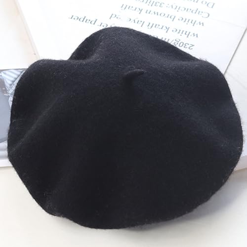 Women Classic French Beret Hat Irish Painter Cap Warm Wool Artist Beanie Hat Lady Fancy Dress - color: B-black