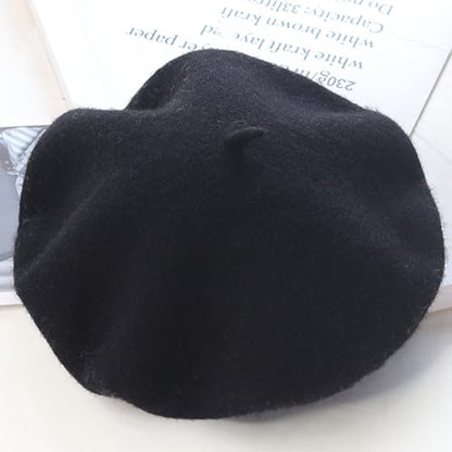 Women Classic French Beret Hat Irish Painter Cap Warm Wool Artist Beanie Hat Lady Fancy Dress - color: B-black