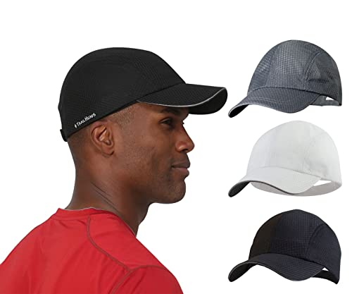 TrailHeads Men's Race Day Running Hat, Quick Dry, Moisture Wicking - color: White Charcoal & Black 3-pack