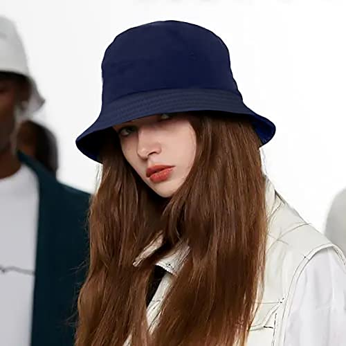 Unisex Bucket Hat Beach Sun Hat Aesthetic Fishing Hat for Men Women Teens, Reversible Double-Side-Wear - color: Navy Blue