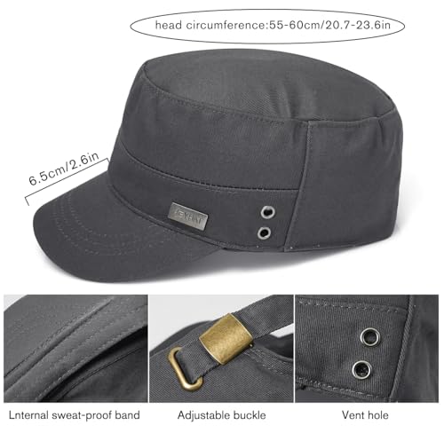 Unisex Flat Top Military Cadet Cap Outdoor Sun Hat - color: Square Label Gray
