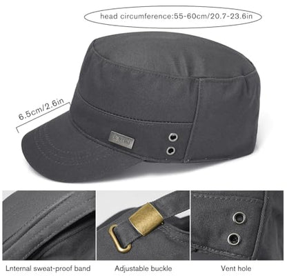 Unisex Flat Top Military Cadet Cap Outdoor Sun Hat - color: Square Label Gray