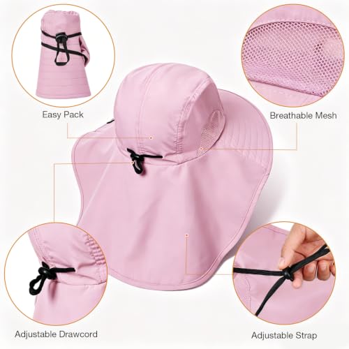Solaris Small‑Head‑Fit Sun Hat with Neck Flap for Men & Women - color: #2 Pink, size: Medium