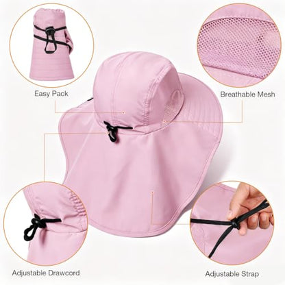 Solaris Small‑Head‑Fit Sun Hat with Neck Flap for Men & Women - color: #2 Pink, size: Medium