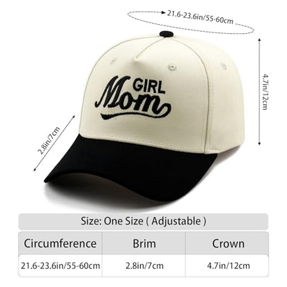 Embroidered Baseball Cap, Cotton Dad Hat, Fun & Heartfelt Stitching, Adjustable Casual Outdoor Hat for Men Women - color: Girl Mom - Black/Beige