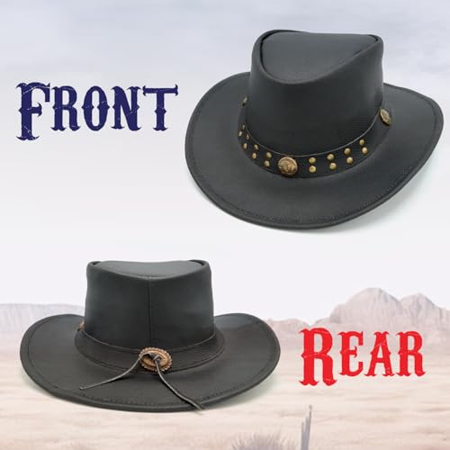 Equine Care Leather Cowboy Hat for Men & Women, Genuine Leather Western - color: Matte Black, size: 7-7 1/8