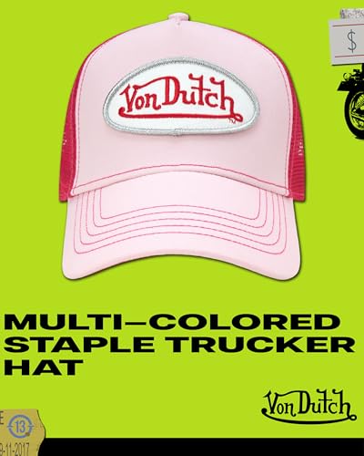 Von Dutch Unisex Trucker Hat, Colorblock, Mesh Back, Curved Bill, Snapback - color: Pink Tint