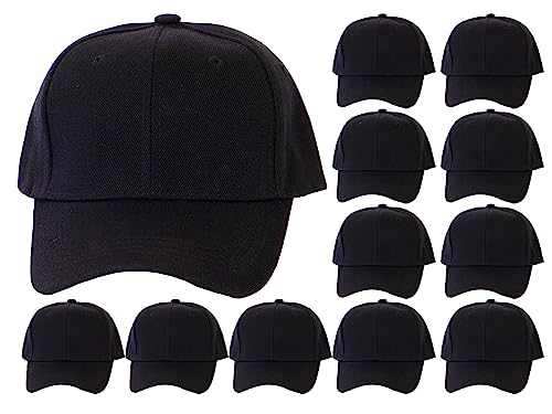 TOP HEADWEAR 12-Pack Adjustable Baseball Hat - color: Black