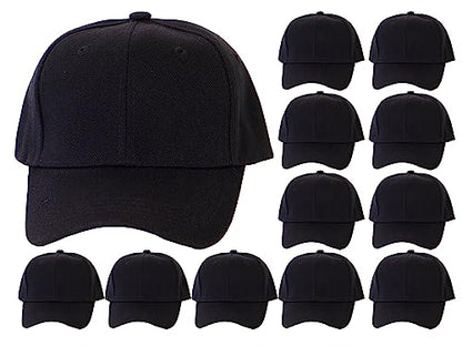 TOP HEADWEAR 12-Pack Adjustable Baseball Hat - color: Black