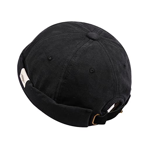Croogo Cotton Brimless Hat for Men Rolled Cuff Docker Cap Casual Worker Hat - color: M-ct84-black