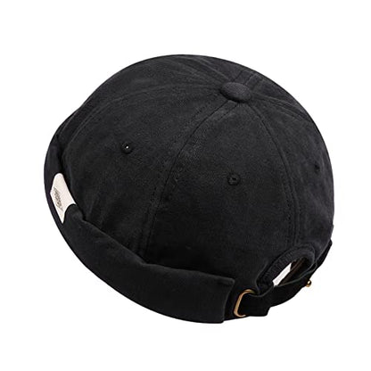 Croogo Cotton Brimless Hat for Men Rolled Cuff Docker Cap Casual Worker Hat - color: M-ct84-black