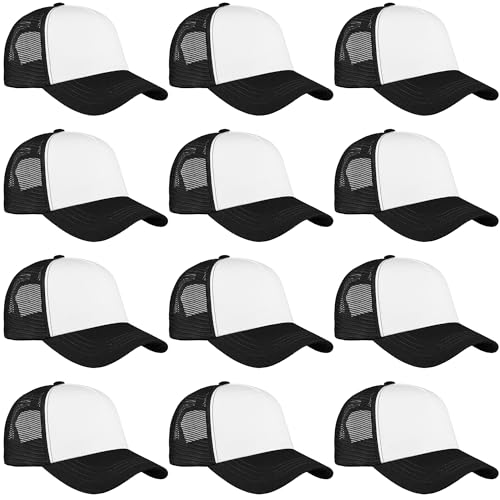 Falari 12 Pack Bulk Wholesale Mesh Trucker Hats 5 Panel and 6 Panel Baseball Caps for Men and Women - color: 5 Panel - Black