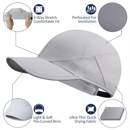 GADIEMKENSD Stretch Running Hat with Soft Brim, Quick Dry, Unstructured, Unisex-Adult - color: Light Gray