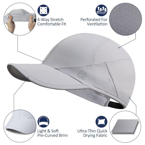 GADIEMKENSD Stretch Running Hat with Soft Brim, Quick Dry, Unstructured, Unisex-Adult - color: Light Gray