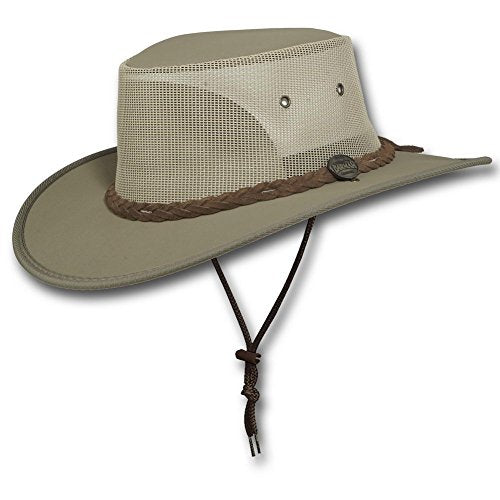 Mesh Drover Cotton Canvas Hat by Barmah - color: Khaki, size: XX-Large