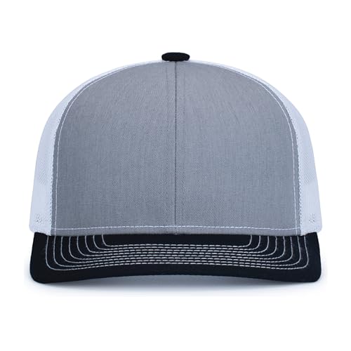 Pacific Headwear Contrast Stitch Trucker Snapback - color: Heather Grey/White/Black