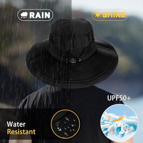 Cooling Sun Hat for Men Women,Wide Brim Bucket Hat Foldable Boonie Hat for Fishing Hiking Garden Safari Beach - color: Black