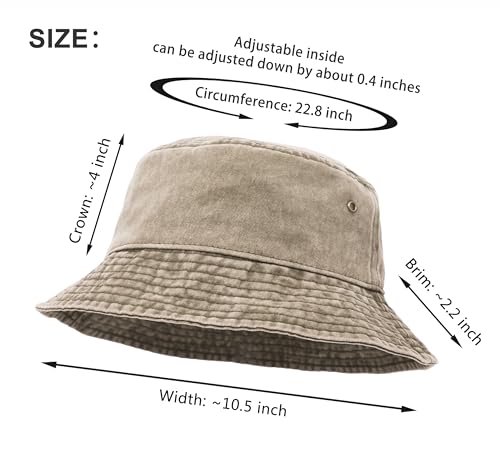 Bucket Hat, Wide Brim Washed Denim Cotton Outdoor Sun Hat Flat Top Cap for Fishing Hiking Beach Sports - color: Khaki