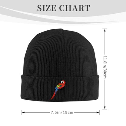 Black Beanie Hat for Men Women Embroidered Knit Winter Beanies Cap - color: Parrot