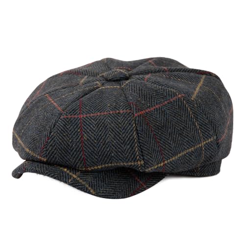 TOP-EX Wool Tweed Newsboy Cap for Men 8 Panel Vintage Flat Ivy Hat - color: Plaid Navy Blue, size: Large