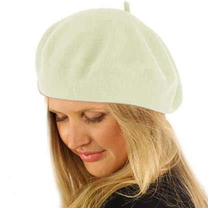 Classic Winter 100% Wool Warm French Art Basque Beret Tam Beanie Hat Cap - color: Ivory