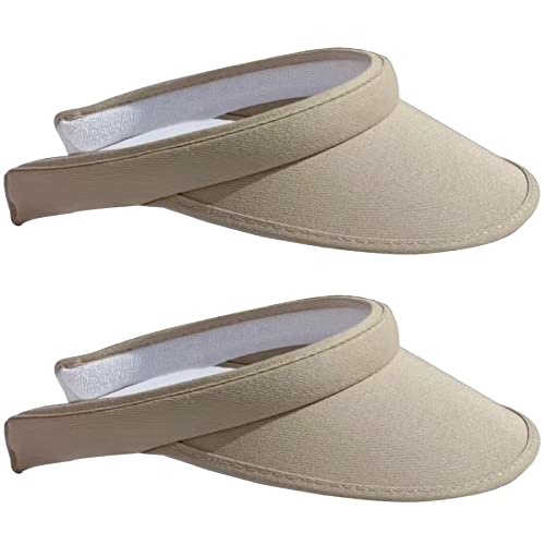 2 Pack Sun Visor Hats Women Men Clip On Wide Brim Visors Hat Outdoor Sports Golf Beach Travel Tennis Caps - color: Khaki