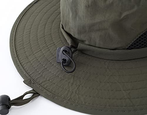 Kids Sun Protection Hat Quick Dry Adjustable Wide Brim Bucket Hat for Boys Girls Summer Fishing Hiking - color: Army Green
