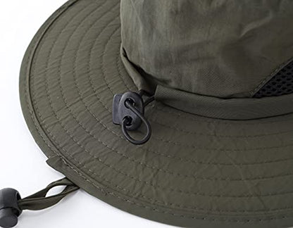 Kids Sun Protection Hat Quick Dry Adjustable Wide Brim Bucket Hat for Boys Girls Summer Fishing Hiking - color: Army Green
