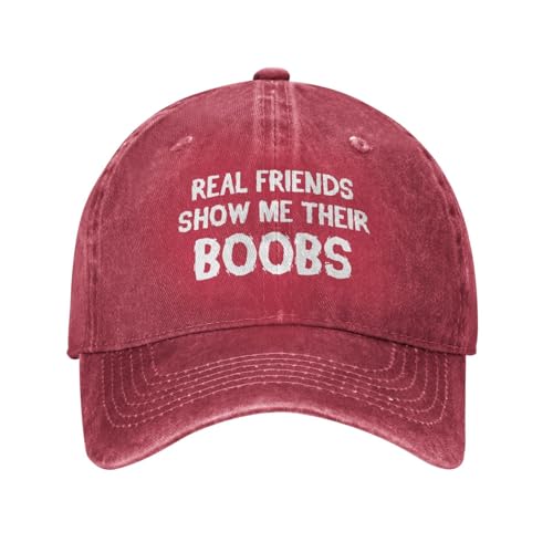 Funny Cap Real Friends Show Me Their Boobs Hat for Women Dad Hat Graphic Hat - color: Red