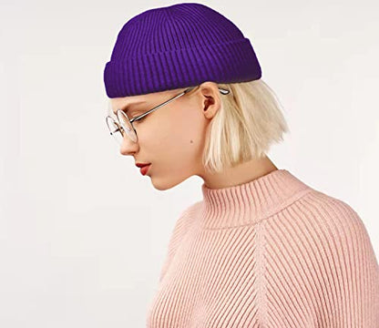 ROYBENS Swag Wool Knit Cuff Short Fisherman Beanie for Men Women Winter Hat - color: 1pcs-deep Purple